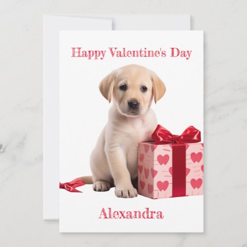 Custom Labrador Puppy with Bow Box Valentine Holiday Card