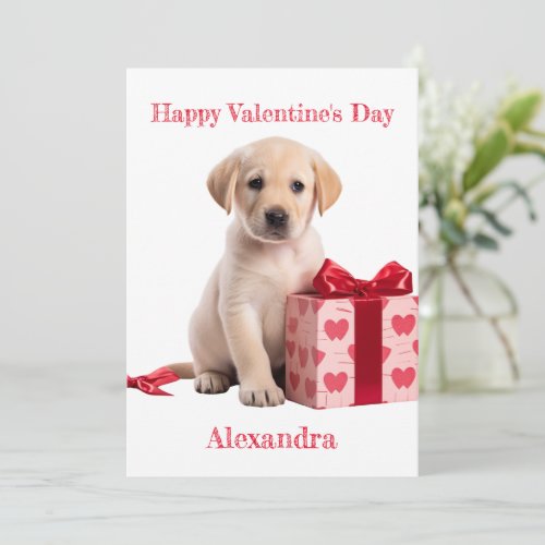 Custom Labrador Puppy with Bow Box Valentine Holiday Card