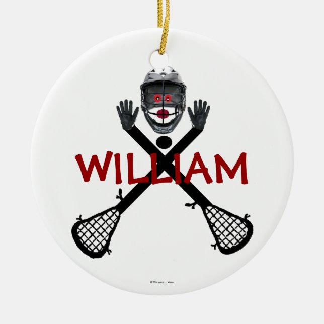 Custom Lacrosse Cartoon Ceramic Ornament (Front)