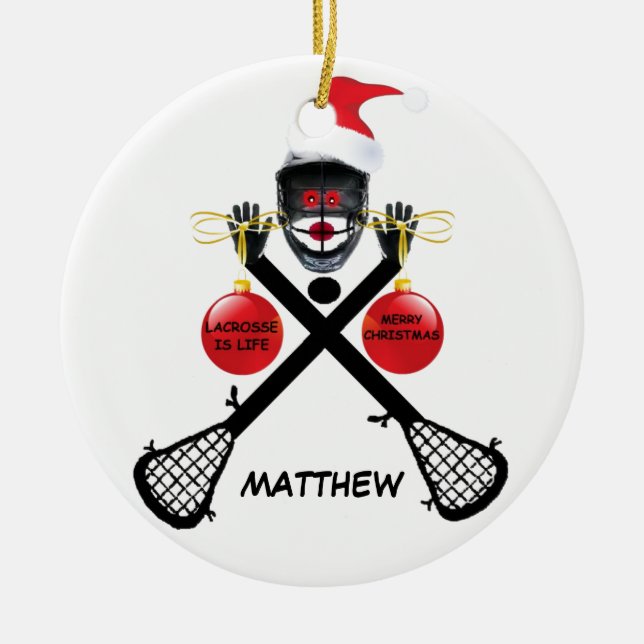Custom Lacrosse Christmas Ceramic Ornament (Front)