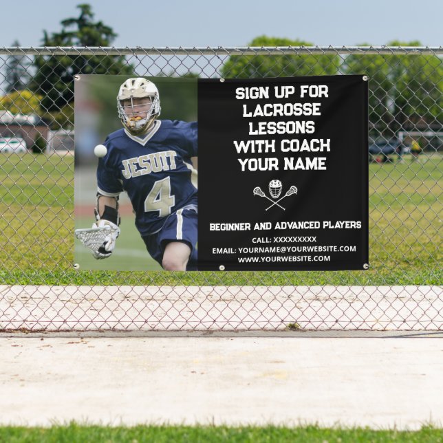 Custom Lacrosse Coach Coaching Class Lessons Black Banner (Insitu)