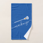 Custom Lacrosse Name Blue Sports Hand Towel<br><div class="desc">Blue Lacrosse Towel with Custom Printed Personalized Name in an Elegant,  Girly,  and Feminine Script Calligraphy Font with editable colors.</div>