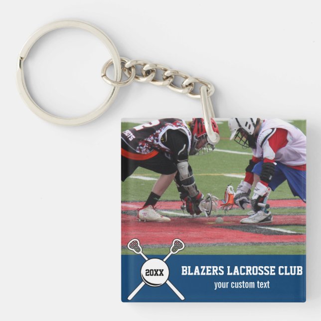 Custom Lacrosse Photo Collage Team Player Name Keychain (Front)