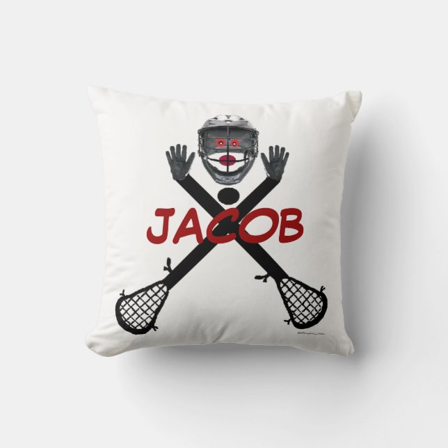 Custom Lacrosse Player Cartoon Throw Pillow (Front)