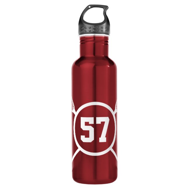 Custom Lacrosse Player Number Water Bottle (Front)