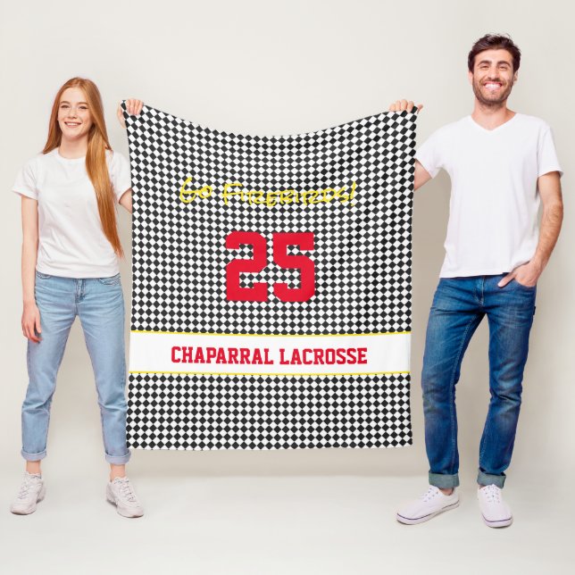 Custom Lacrosse Team Spirit Black Red Yellow Sport Fleece Blanket (In Situ)