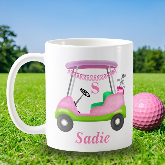 Custom Lady Golf Cart Breast Cancer Monogram Coffee Mug (Creator Uploaded)