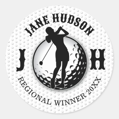 Custom Lady Golf Monogram Design Classic Round Sticker