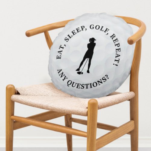 Custom Lady Golfer Silhouette Cute Golf Ball Black Round Pillow