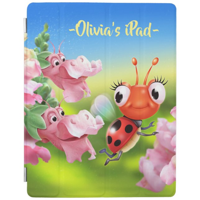 Custom Ladybug & friendly flowers iPad cover (Front)