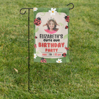 Custom Ladybug Photo Name Cute Bug Banner Decor Garden Flag