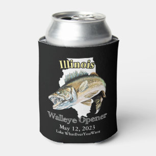 Custom Lake and Date Illinois Walleye Opener Light Can Cooler