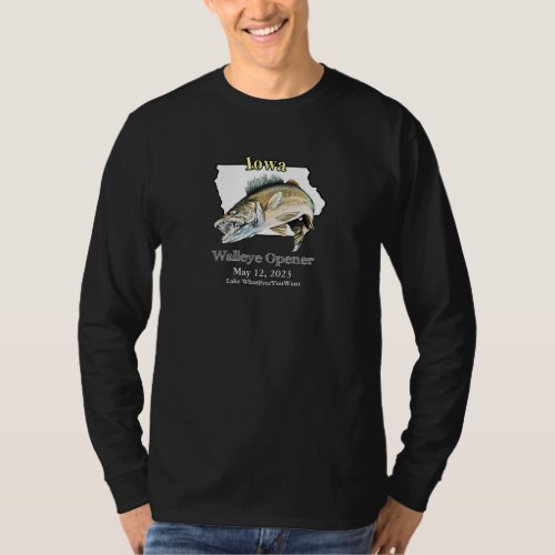  Custom Lake and Date Iowa Walleye Opener Dark T_Shirt