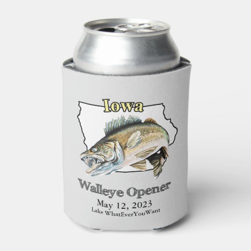  Custom Lake and Date Iowa Walleye Opener Light Can Cooler