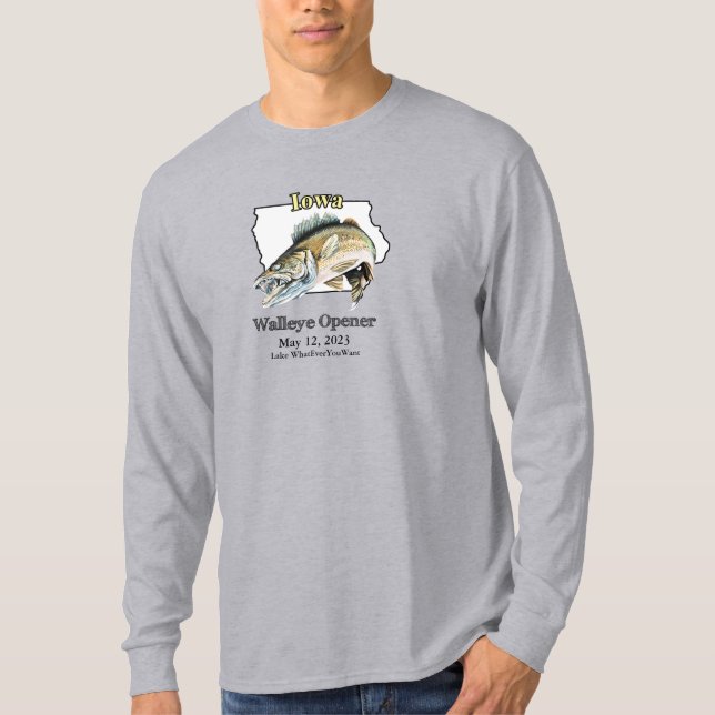  Custom Lake and Date Iowa Walleye Opener Light T-Shirt (Front)