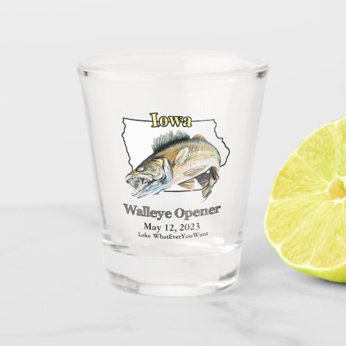  Custom Lake and Date Iowa Walleye Opener Shot Glass