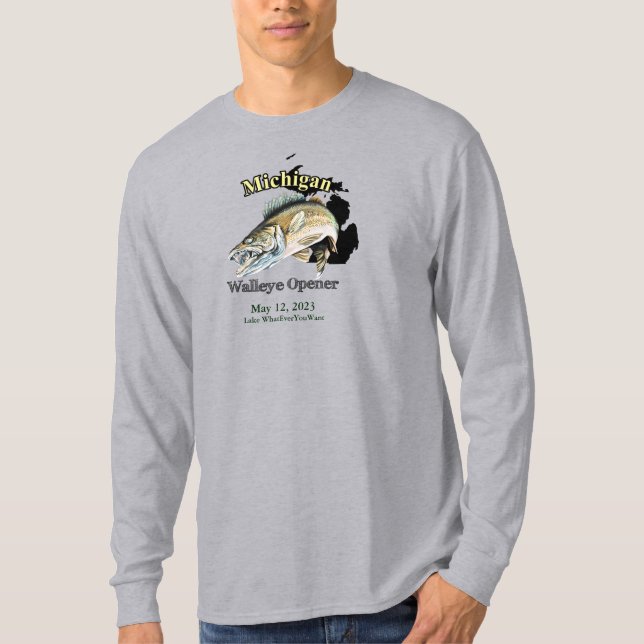 Custom Lake and Date Michigan Walleye Opener T-Shirt (Front)