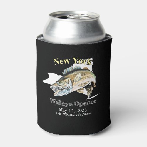  Custom Lake and Date New York Walleye Opener Can  Can Cooler