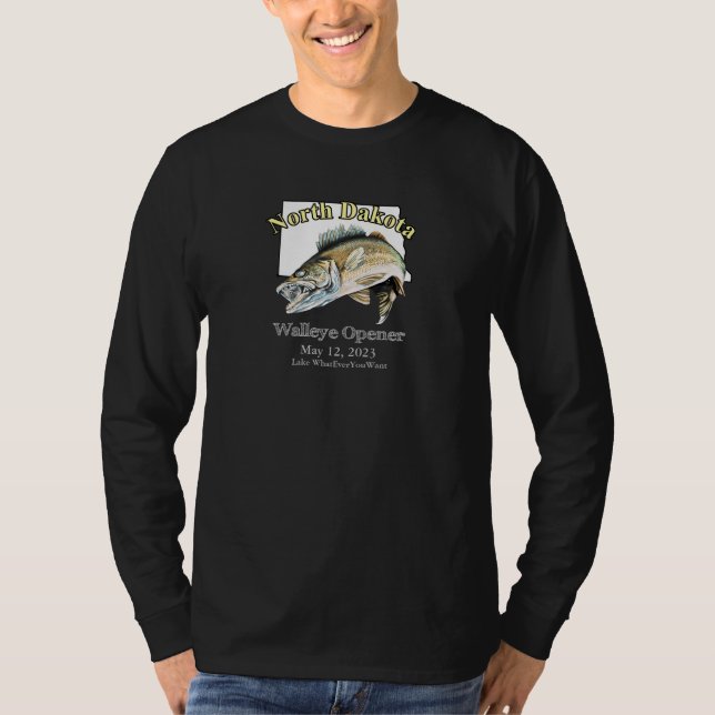  Custom Lake and Date North Dakota Walleye Opener T-Shirt (Front)