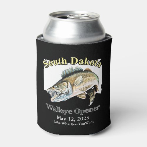  Custom Lake and Date South Dakota Walleye Opener  Can Cooler
