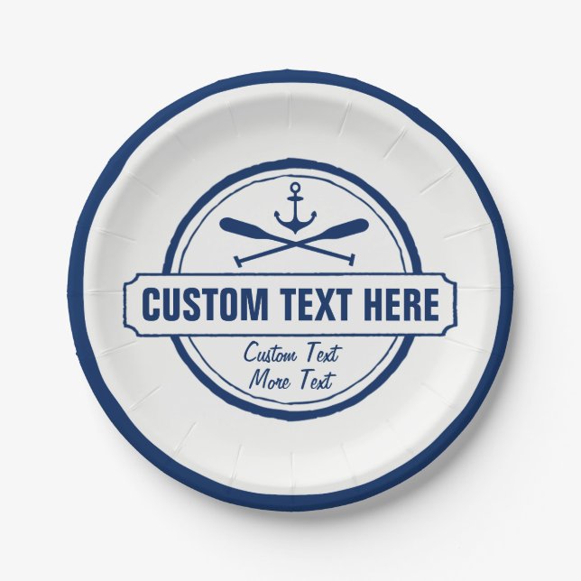 Custom Lake, Beach House & Boat Nautical Anchor Paper Plates (Front)