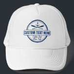 Custom Lake, Beach House & Boat Nautical Anchor Trucker Hat<br><div class="desc">Head to the water in style wearing this custom lake house/beach house/boating hat. A vintage logo style design features a nautical anchor and 2 criss-crossed paddles. Personalize with 3 lines of custom text - add your lake/beach name, family name, cabin/beach house, boat name, town, city, date, etc - whatever you'd...</div>