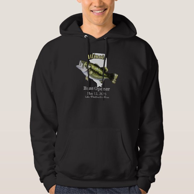 Custom Lake/Date Illinois Bass Opener Dark Hoodie (Front)