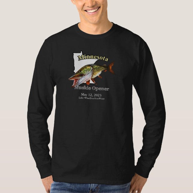 Custom Lake/Date Minnesota Muskie Opener Dark T-Shirt (Front)