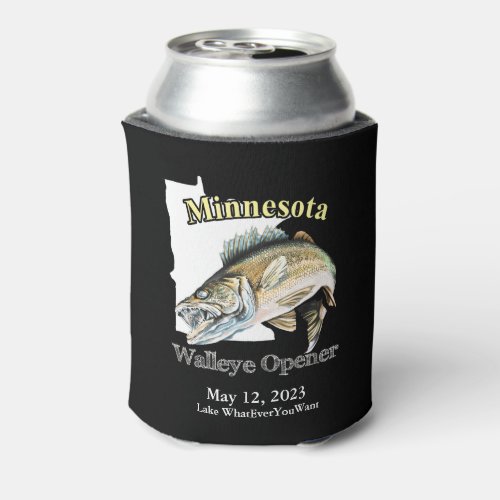 Custom LakeDate Minnesota Walleye Opener Dark Can Cooler