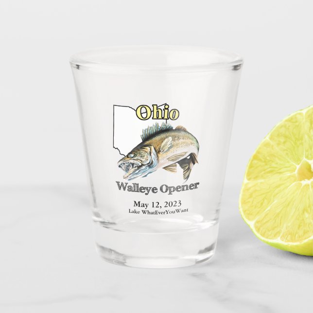 Custom Lake/Date Ohio Walleye Opener Shot Glass (Front)