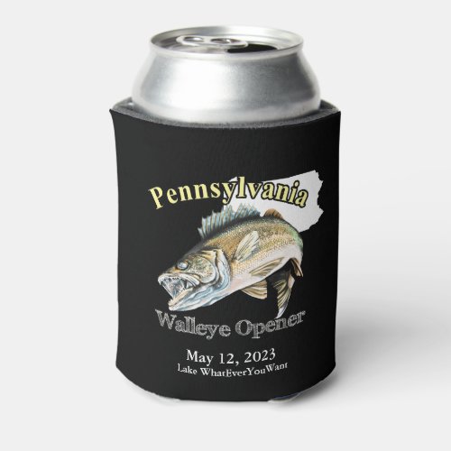 Custom LakeDate Pennsylvania Walleye Opener Dark Can Cooler