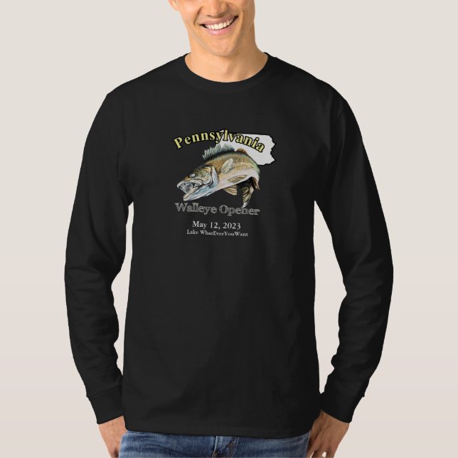 Custom Lake/Date Pennsylvania Walleye Opener Dark T-Shirt (Front)