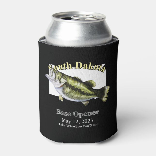 Custom Lake/Date South Dakota Bass Opener Dark Can Cooler (Can Front)