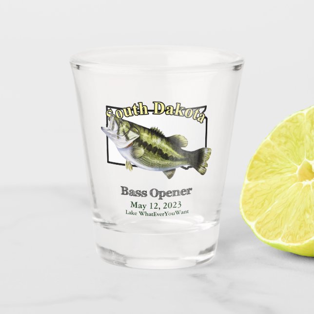 Custom Lake/Date South Dakota Bass Opener Shot Glass (Front)