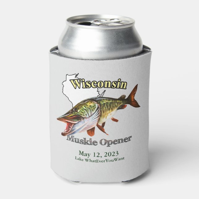 Custom Lake/Date Wisconsin Muskie Opener Light  Can Cooler (Can Front)