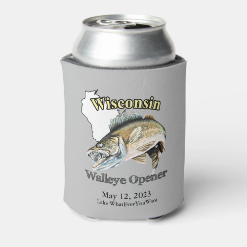 Custom LakeDate Wisconsin Walleye Opener Light Can Cooler