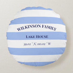 Custom Lake house Blue Stripes Round Pillow