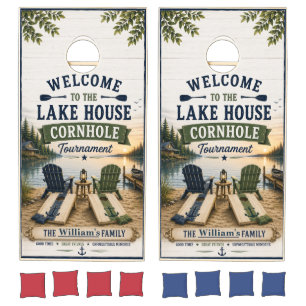 Custom Lake House Family Name Cornhole Board Set