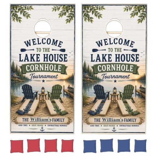 Custom Lake House Family Name Cornhole Board Set