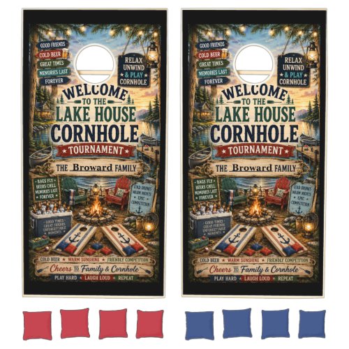 Custom Lake House Family Name Cornhole Board Set