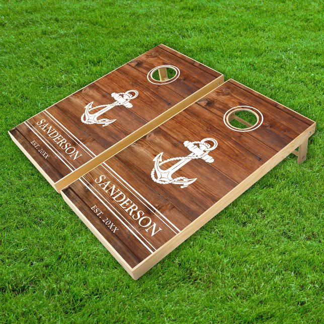 Custom Lake House Family Name Wood Rustic Cornhole Set (Customize this cornhole set with your family name. Take it to the lake house, beach house, backyard!)