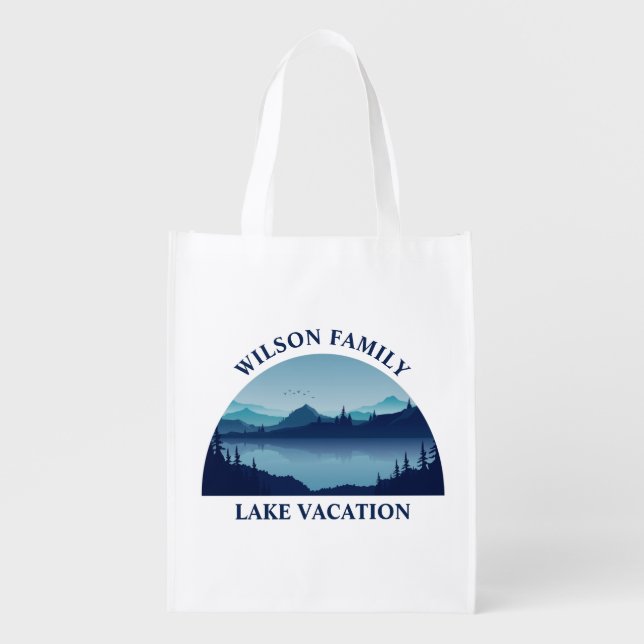Custom Lake House Family Reunion Summer Vacation Grocery Bag (Front)