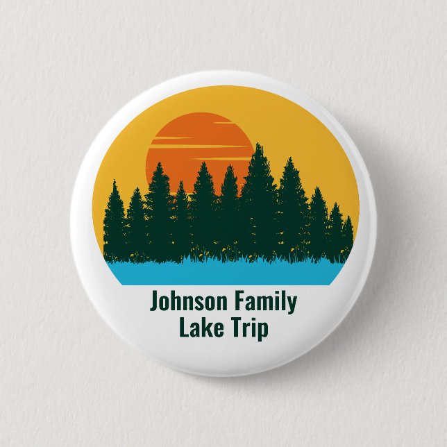 Custom Lake House Family Trip Cute Sunset Button (Front)