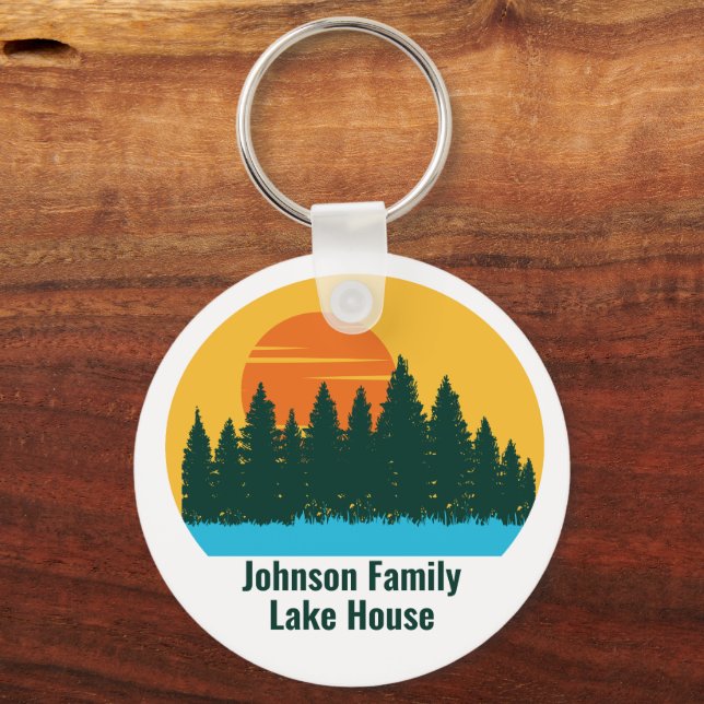 Custom Lake House Family Trip Cute Sunset Keychain (Front)