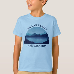Custom Lake House Summer Family Vacation Kids Blue T-Shirt