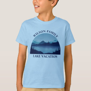 Custom Lake House Summer Family Vacation Kids Blue T-Shirt