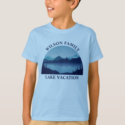 Custom Lake House Summer Family Vacation Kids Blue T_Shirt