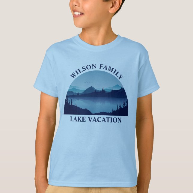 Custom Lake House Summer Family Vacation Kids Blue T-Shirt (Front)