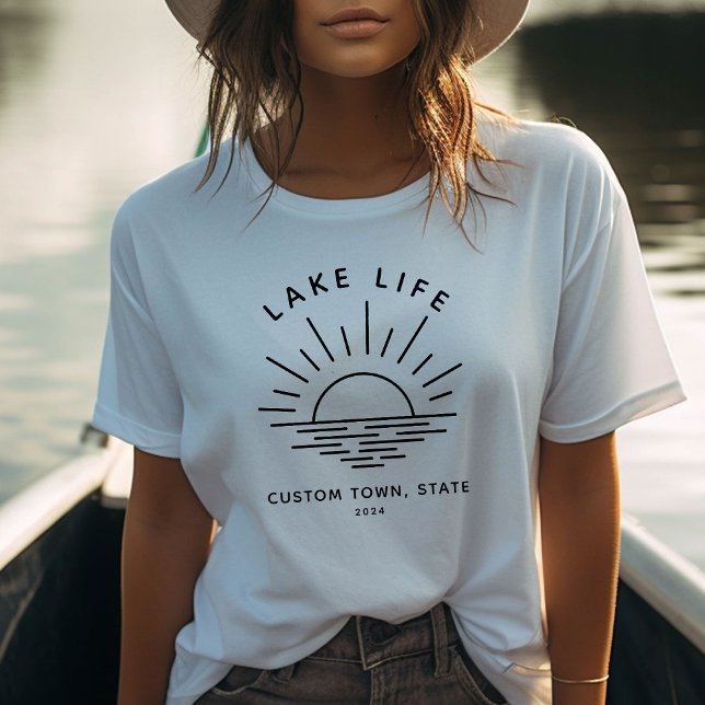 Custom Lake Life Sunset Minimalist Modern Boho T-Shirt (Boho Lake vibes! )