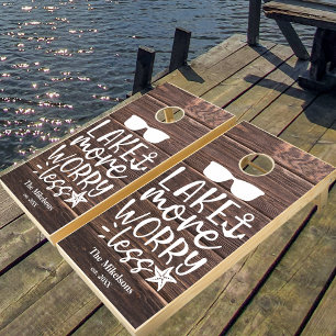 Custom Lake More Worry Less Anchor Rustic Summer Cornhole Set